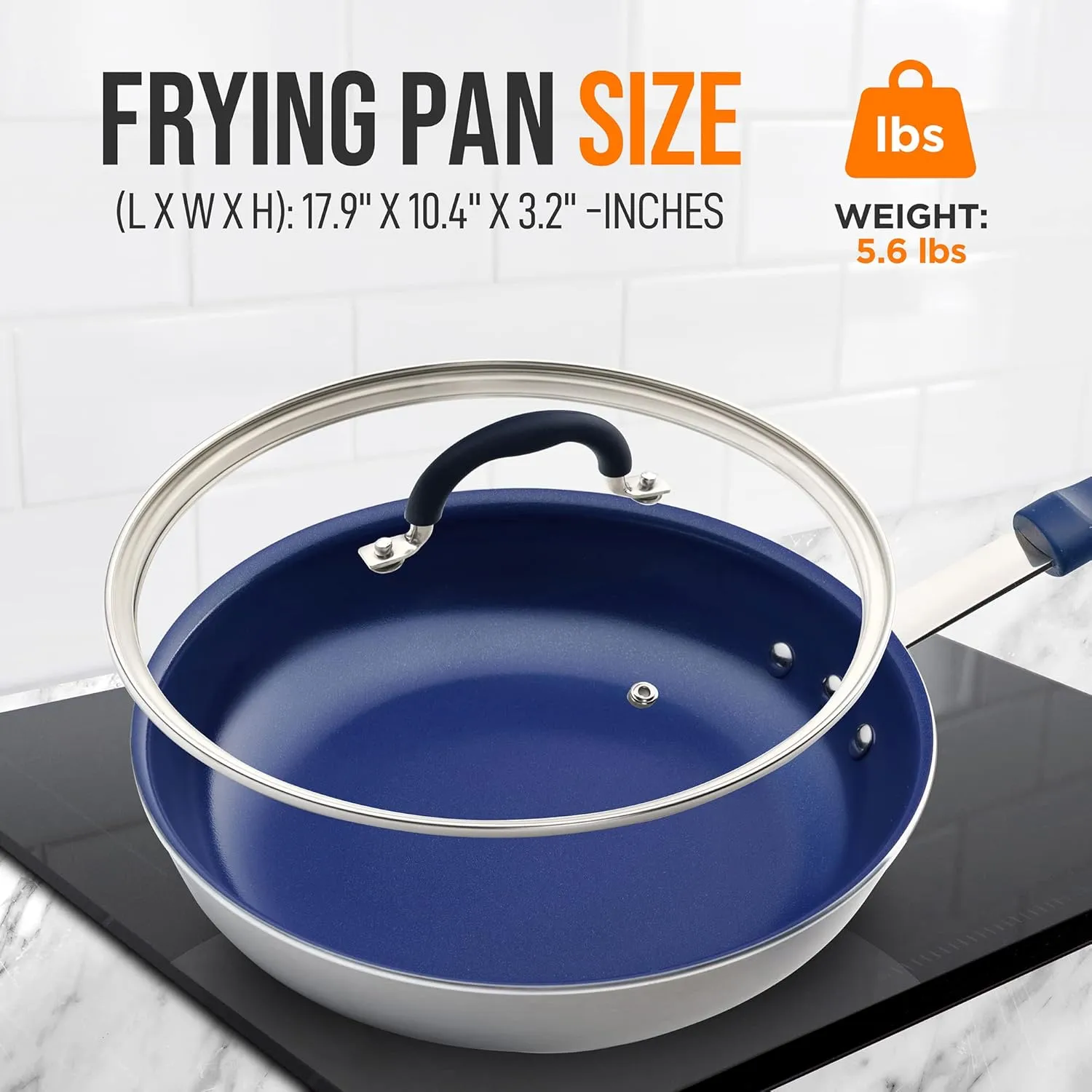 NutriChef 10" Fry Pan With Lid - Medium Skillet Nonstick Frying Pan with Silicone Handle, Ceramic Coating, Blue Silicone Handle, Stain-Resistant And Easy To Clean, Professional Home Cookware