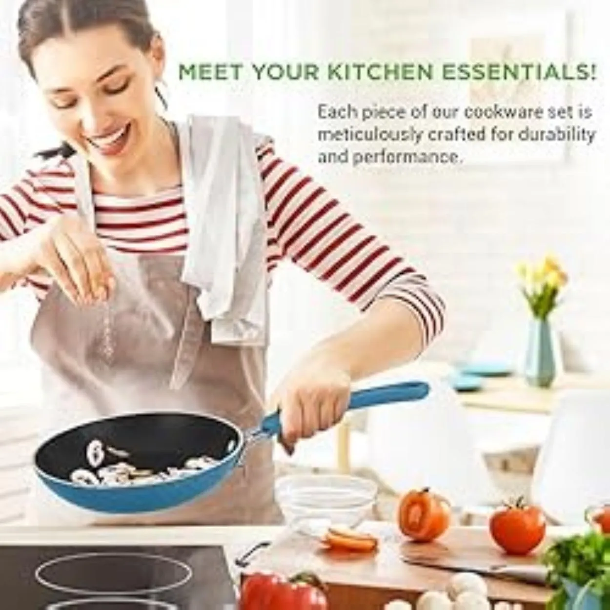 NutriChef 11 Pc Pots and Pans Set Non Stick Cookware with Ceramic Coating, Ergonomic Handles, Induction Ready, Includes Saucepan, Dutch Oven, Large & Small Fry Pans, Royal Blue