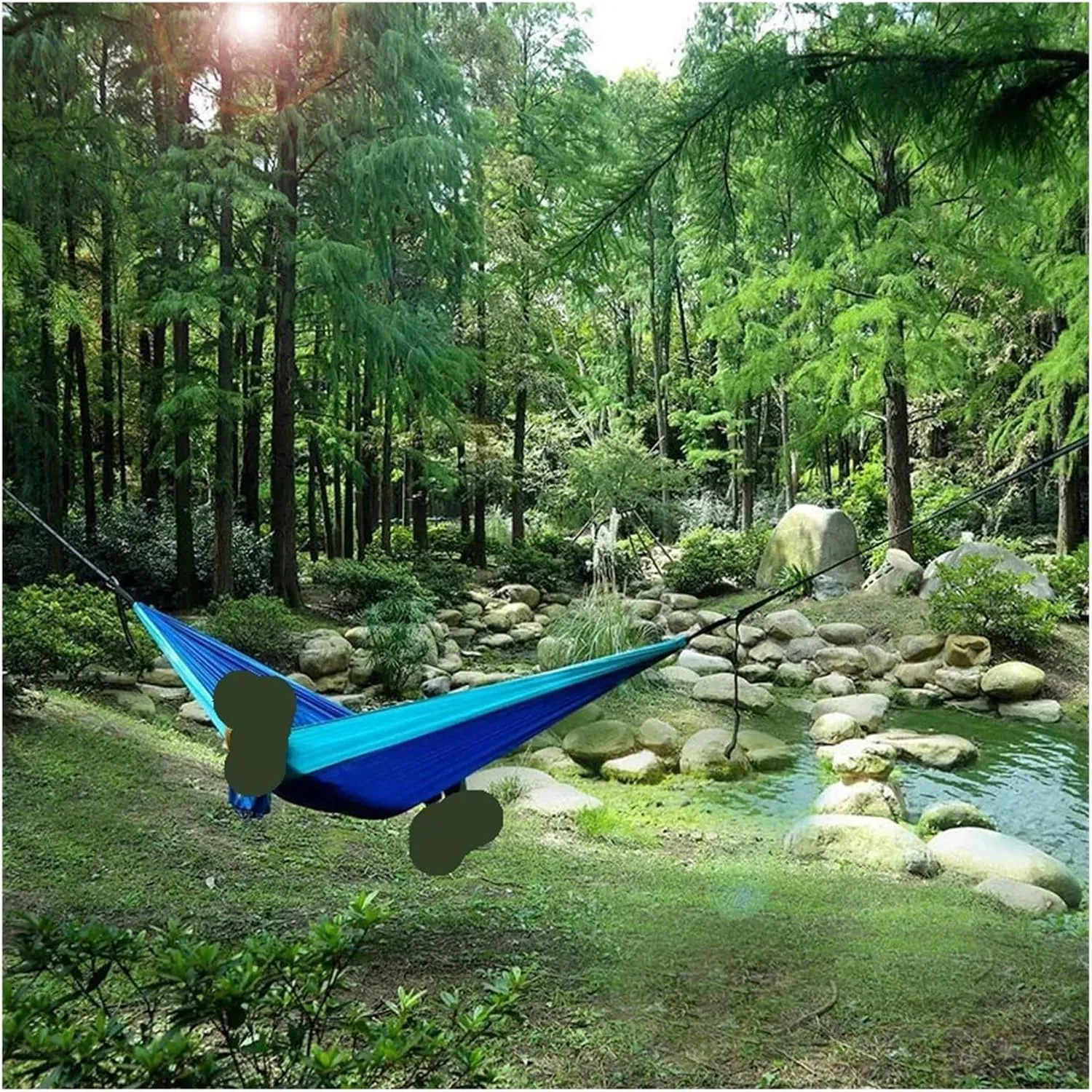 Nylon Parachute Hammock Net Solid Color Parachute Hammock with Hammock Straps and Black Carabiner Camping Survival Travel Double Person Outdoor Furniture Terrace Hammock(Model 11)