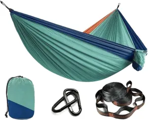 Nylon Parachute Hammock Net Solid Color Parachute Hammock with Hammock Straps and Black Carabiner Camping Survival Travel Double Person Outdoor Furniture Terrace Hammock(Model 11)