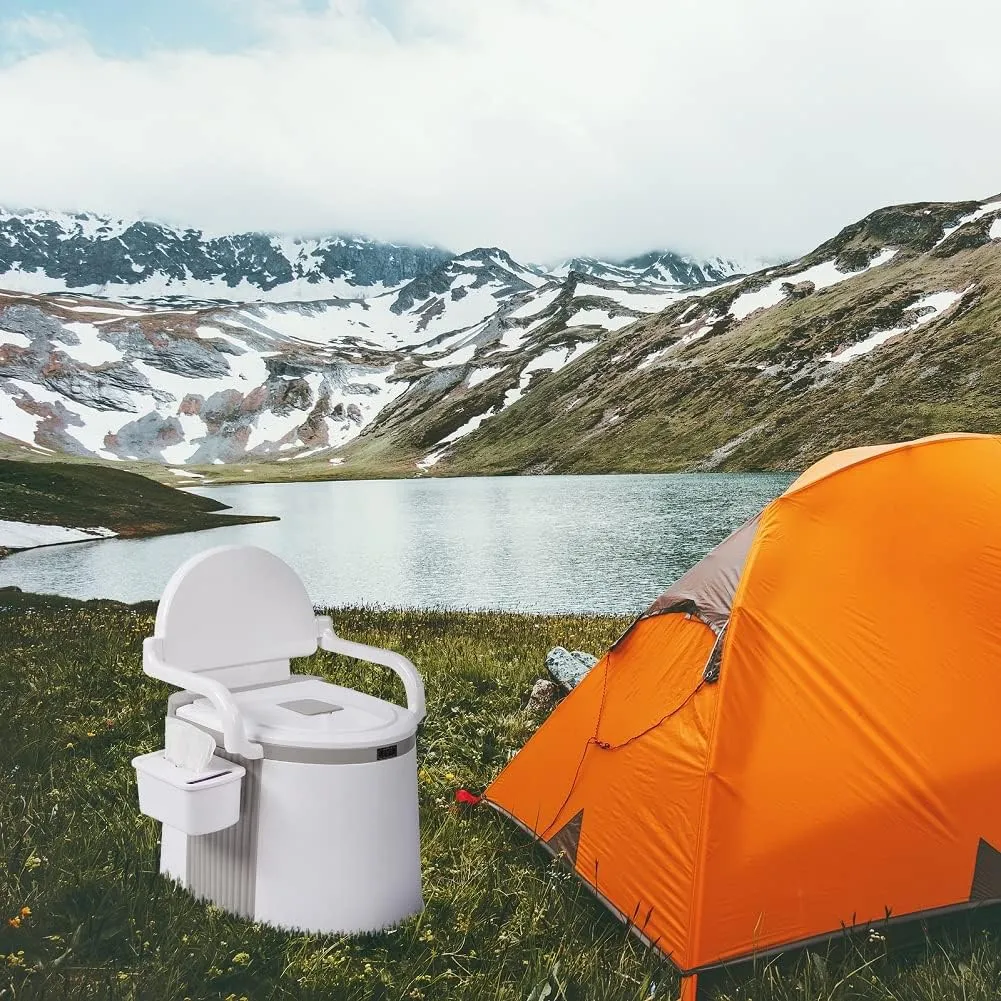 Ochine Portable Toilet Camping Porta Potty, Portable Folding Toilet with Lid, Indoor Outdoor Commode with Detachable Inner Bucket and Removable Paper Holder for Camping, Boat, Van, Emergency Use