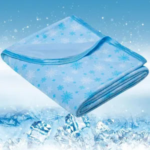 OIGAE Cooling Blanket for Hot Sleepers – Thin Summer Cooling Blanket Throw Size, Q-Max >0.5 Lightweight Cooling Throw Blanket for Bed, Couch, or Sofa – Snowflake Cool Blankets, (Blue, 50" x 70")