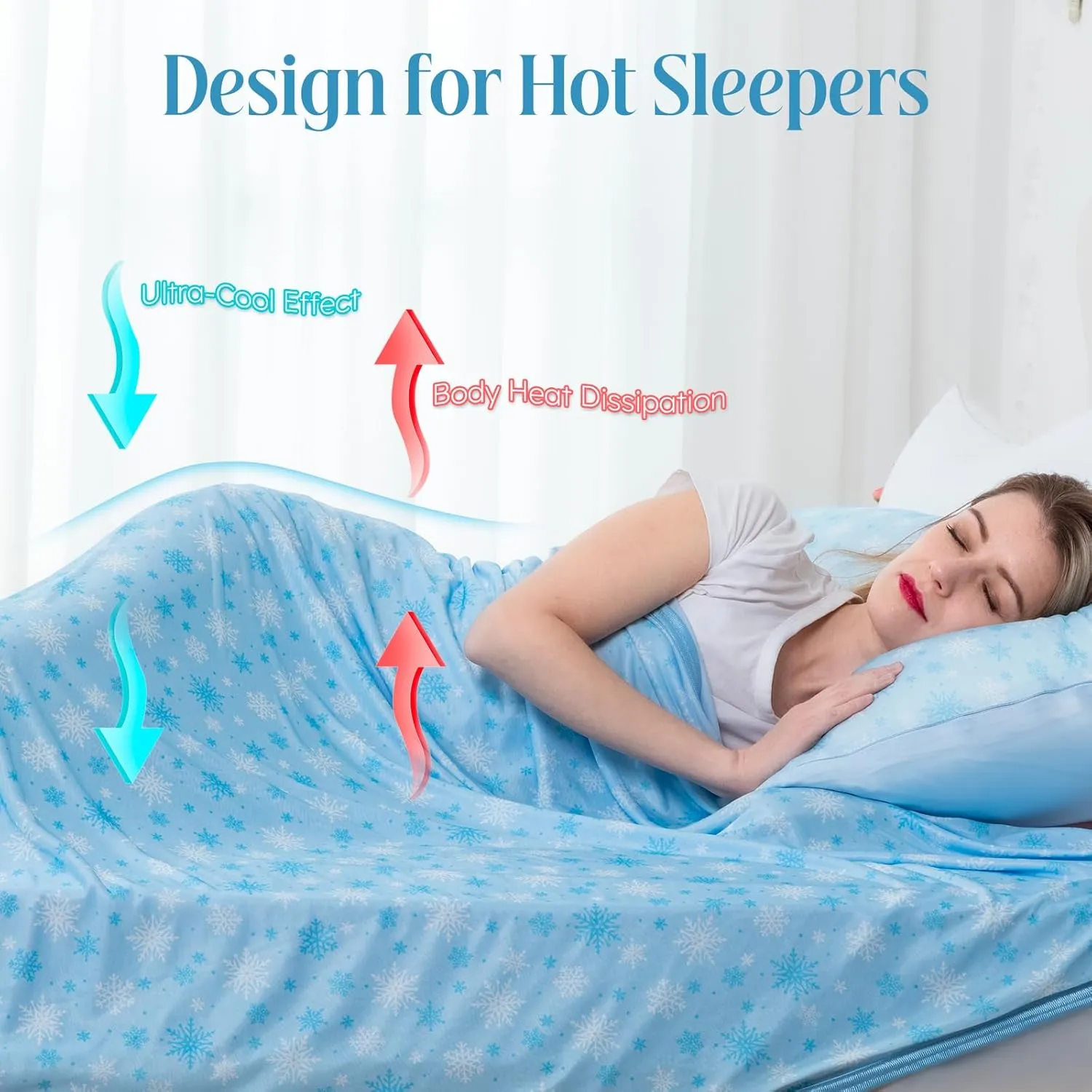 OIGAE Cooling Blanket for Hot Sleepers – Thin Summer Cooling Blanket Throw Size, Q-Max >0.5 Lightweight Cooling Throw Blanket for Bed, Couch, or Sofa – Snowflake Cool Blankets, (Blue, 50" x 70")