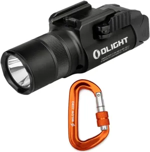 Olight Baldr Pro R Rechargeable LED Weaponlight (Black, 1350 Max Lumens) Bundle with 12kN Heavy-Duty Carabiner with Locking Clip (2 Items)