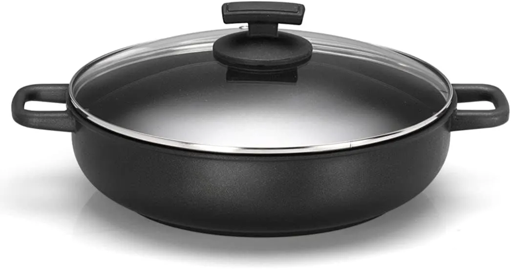 Olympia Supreme 11 Inch Deep Fry Pan With 2 Side Handles & Glass Lid