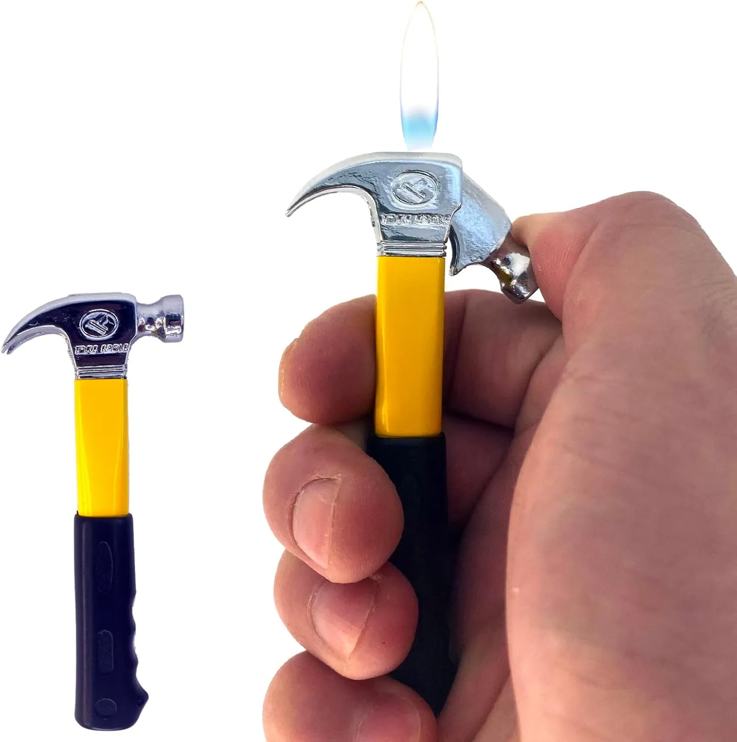 Open Flame Butane Lighter, Axe Hammer Shaped Novelty Tool Lighter for Outdoor Indoor (Without Gas) (Hammer Yellow)