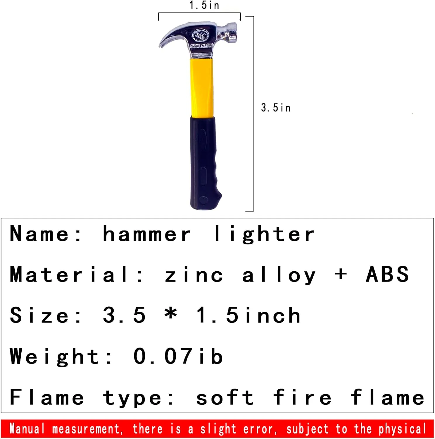 Open Flame Butane Lighter, Axe Hammer Shaped Novelty Tool Lighter for Outdoor Indoor (Without Gas) (Hammer Yellow)