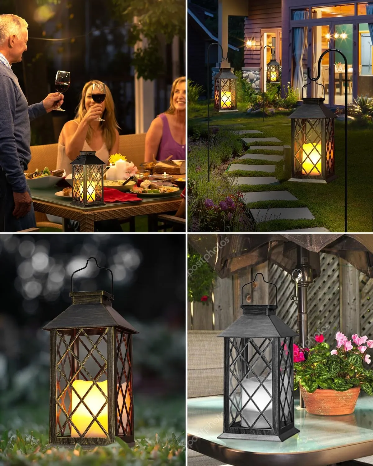 Otdair Solar Lanterns Outdoor Waterproof, 2 Pack 14" Solar Lantern with Glass Retro LED Flickering Flameless Candle,Lanterns Decorative Outdoor for Gift, Yard, Garden, Patio, Balcony,Porch, Party
