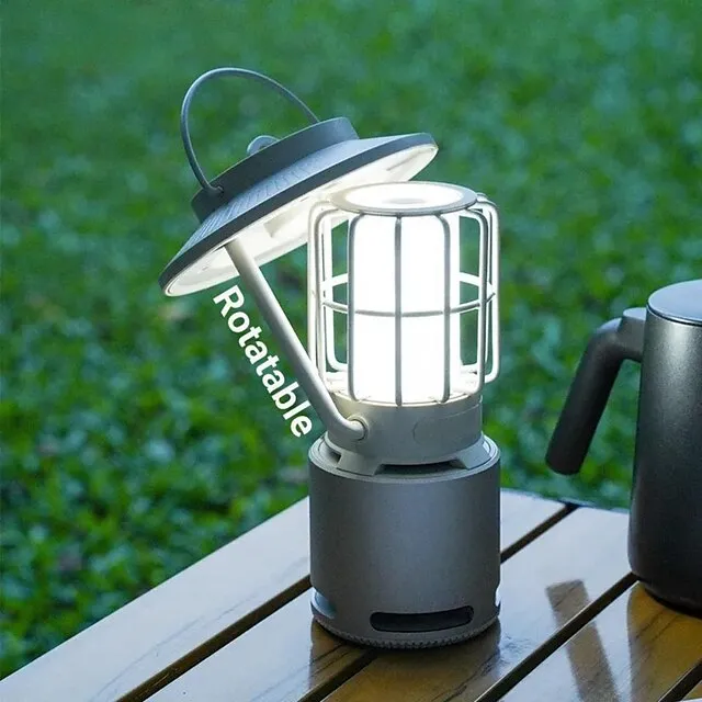 Outdoor Bluetooth Speakers V5.1 Gravity Sensor LED Camping Lantern IP65 Led Dimmable 10W Flame Atmosphere Rotatable Lights Wireless Portable Speaker with Hook
