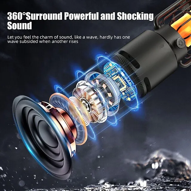 Outdoor Bluetooth Speakers V5.1 Gravity Sensor LED Camping Lantern IP65 Led Dimmable 10W Flame Atmosphere Rotatable Lights Wireless Portable Speaker with Hook