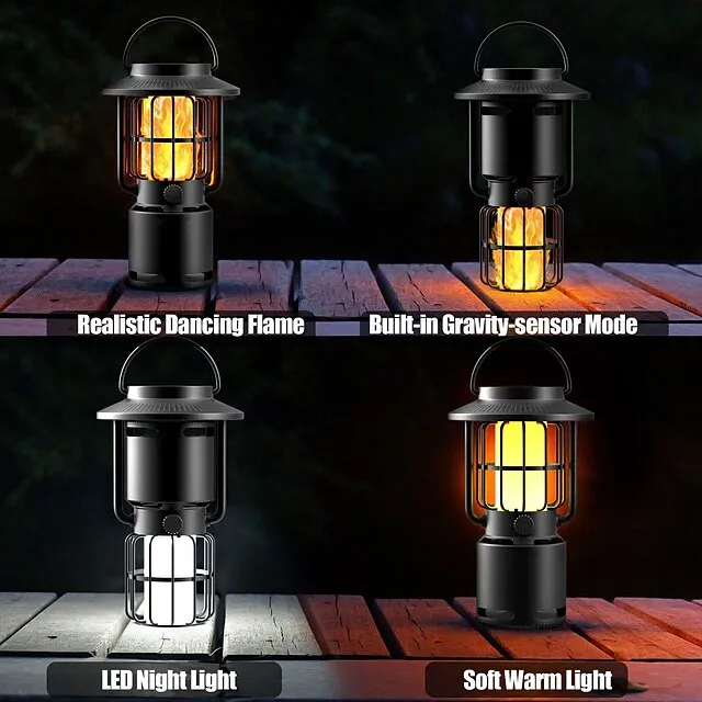 Outdoor Bluetooth Speakers V5.1 Gravity Sensor LED Camping Lantern IP65 Led Dimmable 10W Flame Atmosphere Rotatable Lights Wireless Portable Speaker with Hook