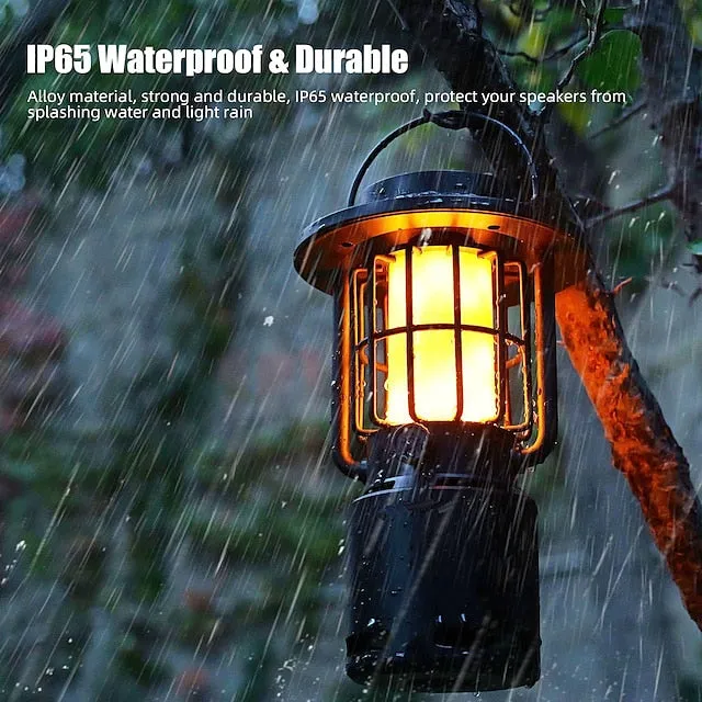 Outdoor Bluetooth Speakers V5.1 Gravity Sensor LED Camping Lantern IP65 Led Dimmable 10W Flame Atmosphere Rotatable Lights Wireless Portable Speaker with Hook