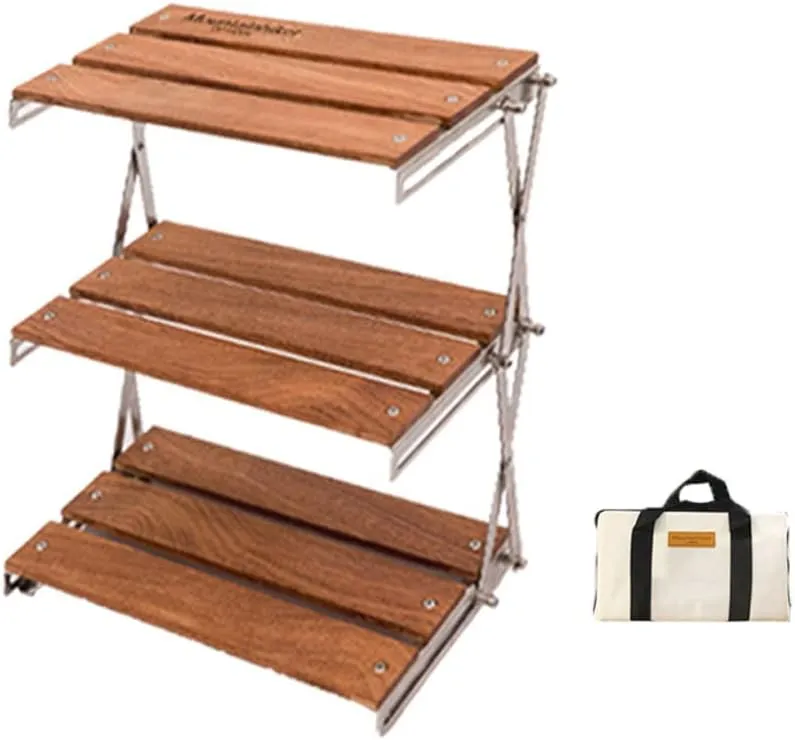 Outdoor Camping Cups Bowls Folding Storage Rack Three-Tier Storage Bracket Picnic BBQ Tableware Cookware Storage Rack Campsite Tools Shelf