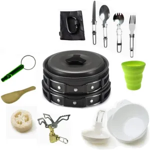 Outdoor Camping Set, 1-2 People Use Aluminum Alloy Non-Stick Pot Matching Set, 16 * 9.5 * 16CM Cookware Set,A