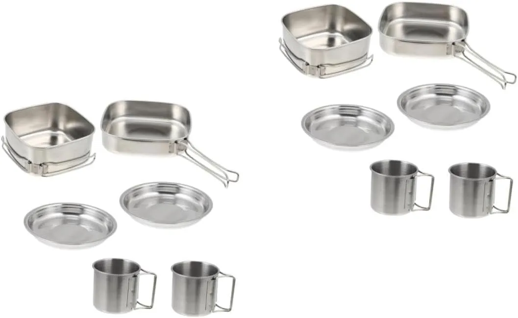 Outdoor Camping Tableware Cookware Self Cooking Pot Pans Portable Camping Cooker Picnic Silver Stainless