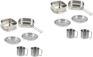 Outdoor Camping Tableware Cookware Self Cooking Pot Pans Portable Camping Cooker Picnic Silver Stainless