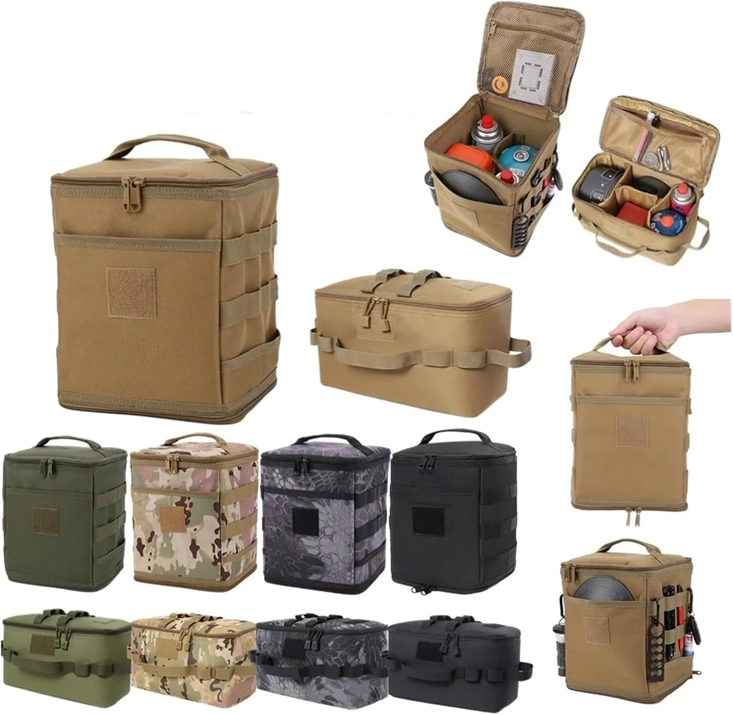 Outdoor Camping Tank Storage Bag Picnic Utensils Organizer Large Capacity Ground Nail Tool Bag Cooking Stove Storage Case(B Khaki)