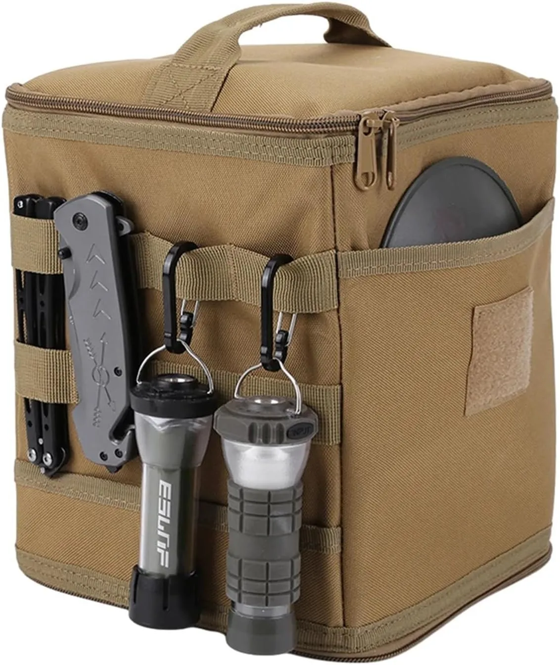 Outdoor Camping Tank Storage Bag Picnic Utensils Organizer Large Capacity Ground Nail Tool Bag Cooking Stove Storage Case(B Khaki)