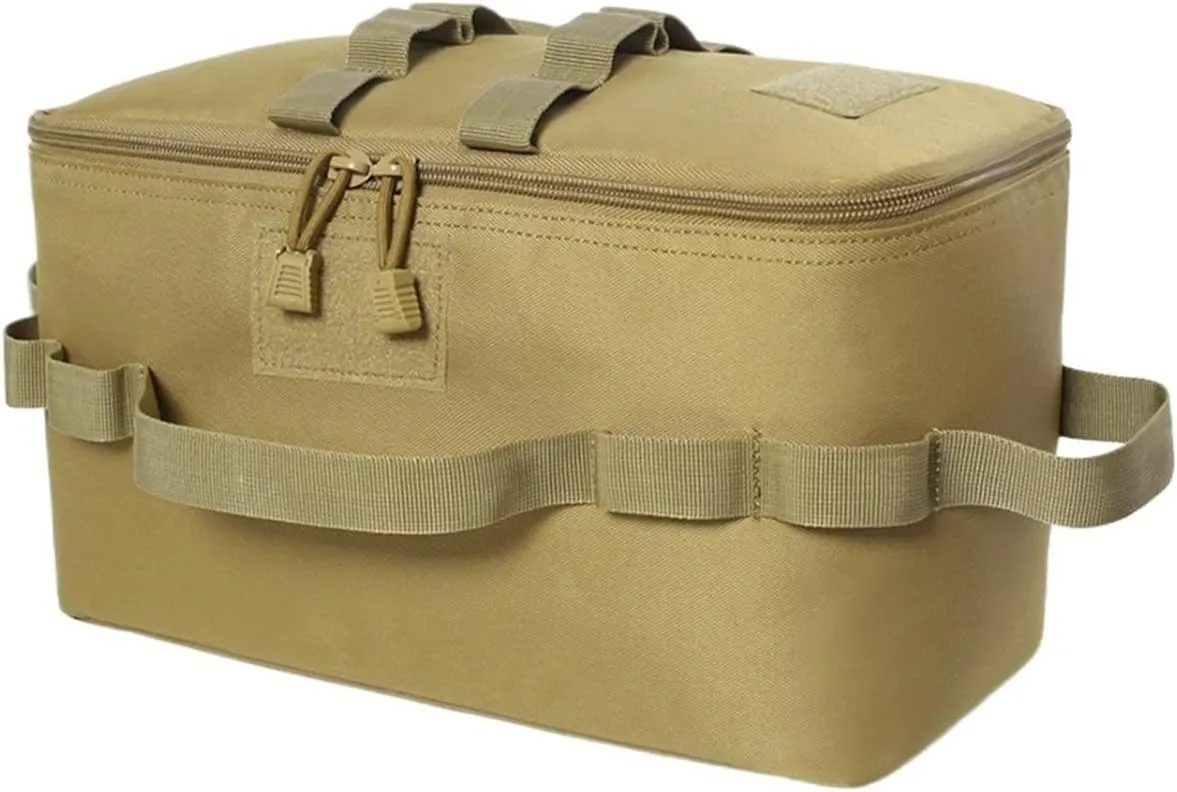 Outdoor Camping Tank Storage Bag Picnic Utensils Organizer Large Capacity Ground Nail Tool Bag Cooking Stove Storage Case(B Khaki)