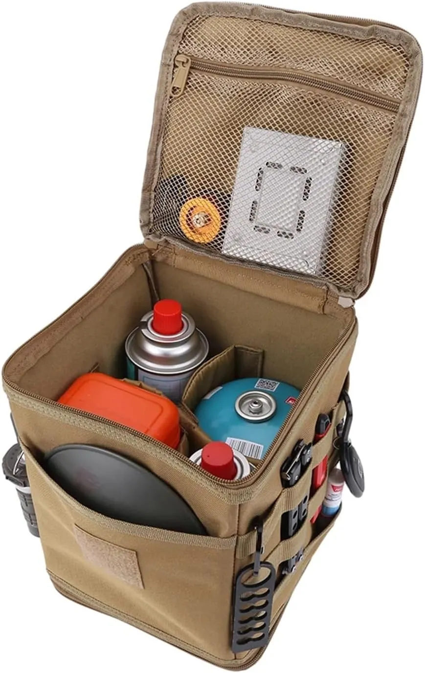 Outdoor Camping Tank Storage Bag Picnic Utensils Organizer Large Capacity Ground Nail Tool Bag Cooking Stove Storage Case(B Khaki)
