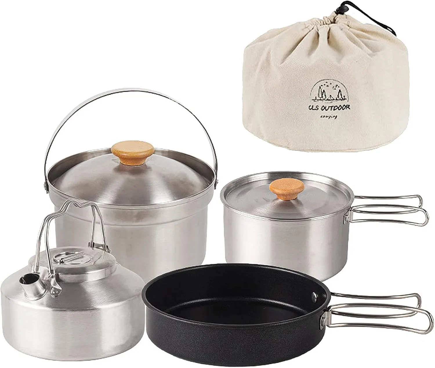 Outdoor Cooking Teapot Picnic Tableware Kettle with Storage Bag Cookware Folding Cooking Set for 4-5 People Backpacking Cookware Set