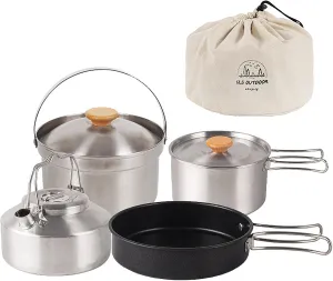 Outdoor Cooking Teapot Picnic Tableware Kettle with Storage Bag Cookware Folding Cooking Set for 4-5 People Backpacking Cookware Set