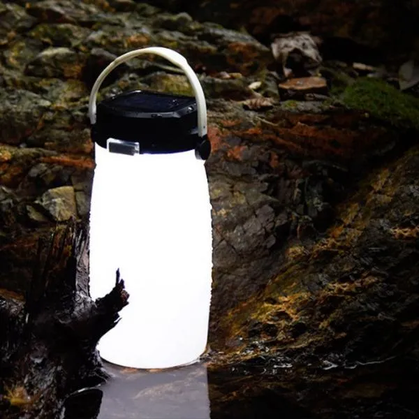 Outdoor Foldable Waterproof Solar Water Bottle LED Light White