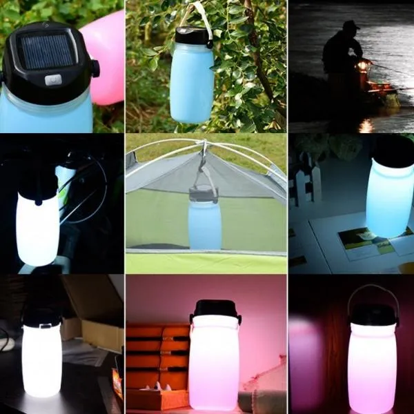 Outdoor Foldable Waterproof Solar Water Bottle LED Light White