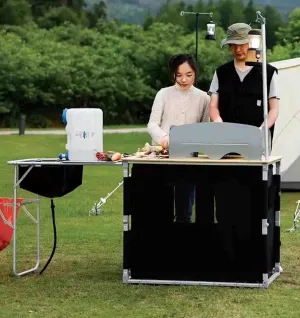 Outdoor Mobile Kitchen Camping Folding Table Field Portable Stove Car Self-Driving Travel Storage Cabinet with Side Aluminum Alloy Frame