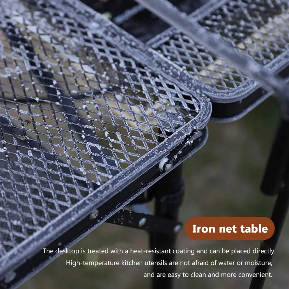 Outdoor Mobile Kitchen Iron Mesh Table, Portable Folding Camping Aluminum Alloy Picnic Barbecue Table Self-Driving Equipment Kitchen Console,E