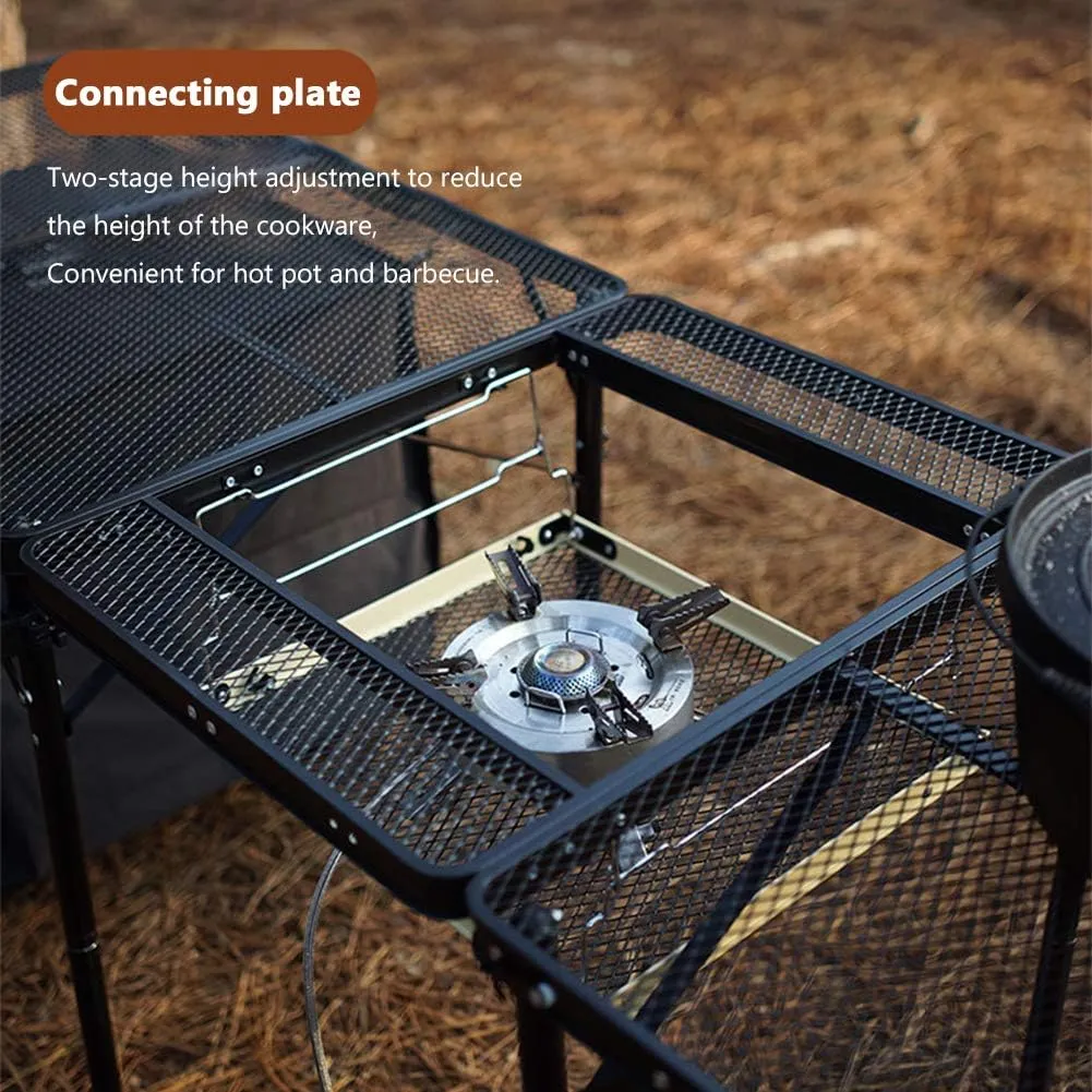 Outdoor Mobile Kitchen Iron Mesh Table, Portable Folding Camping Aluminum Alloy Picnic Barbecue Table Self-Driving Equipment Kitchen Console,E