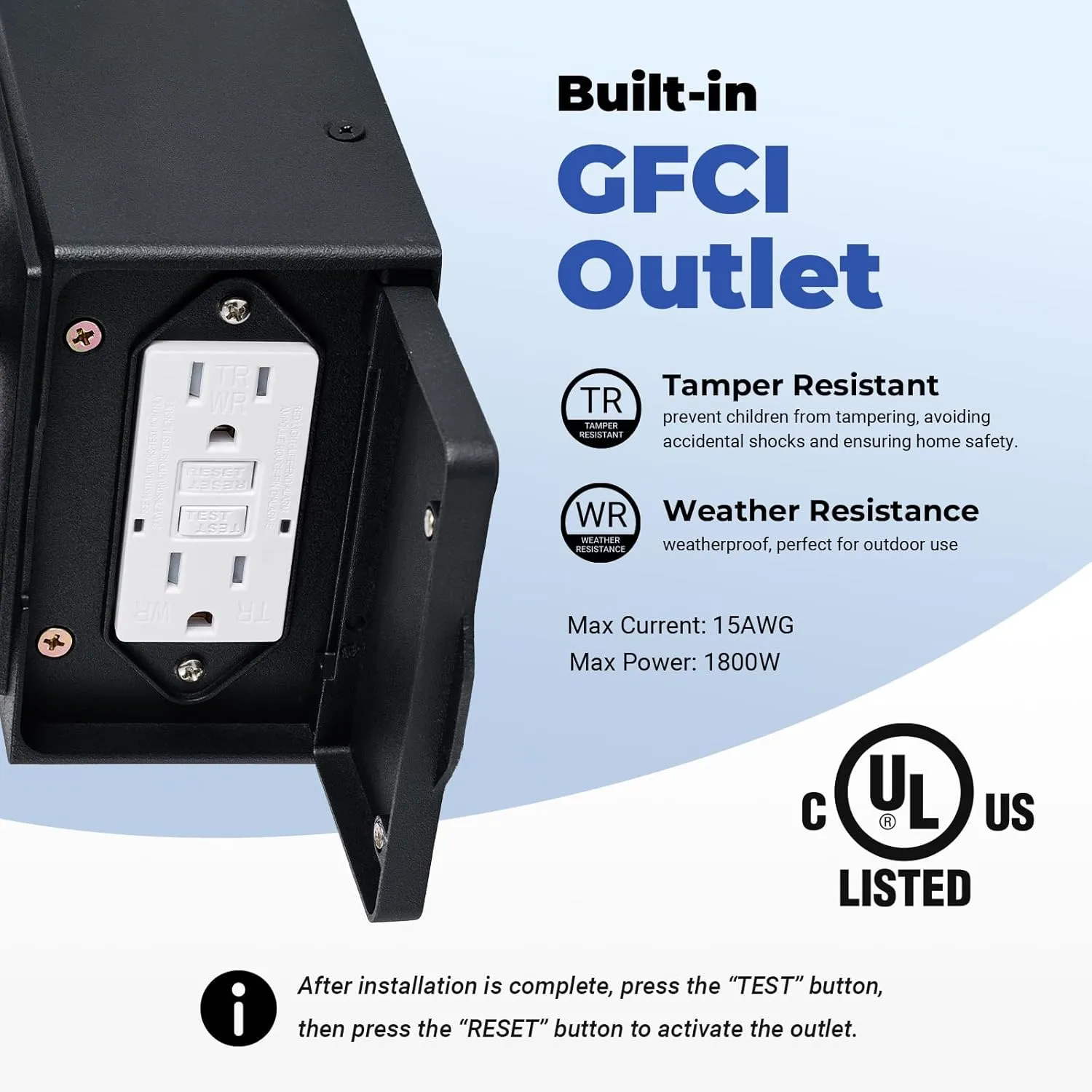 Outdoor Porch Light with GFCI Outlet, Motion Sensor Outdoor Light Fixtures Wall Mount, Black Exterior Wall Sconce Lantern with Ripple Glass, Anti-Rust Coach Lights for Garage, Patio, Front Door