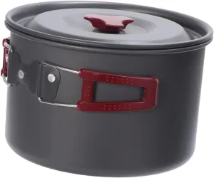 Outdoor Single Pot Set Aluminum Alloy Camping Cooker Portable Cooking Pot Silicone Cover Non-Stick Surface for Hiking Grey