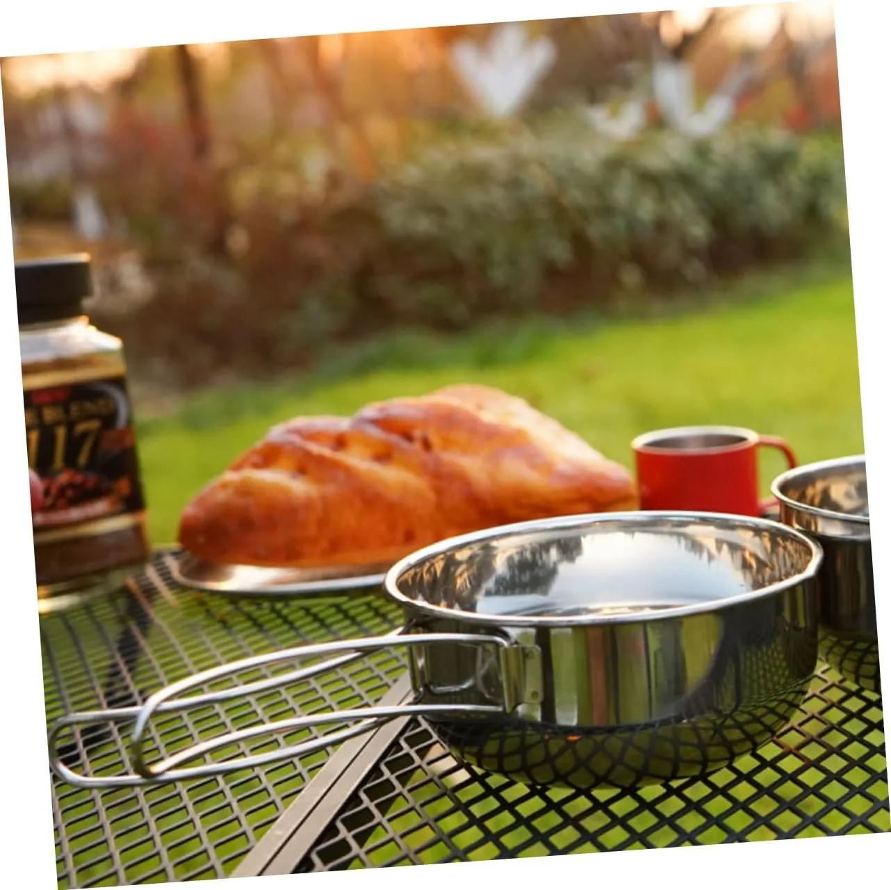 Outdoor Stainless Steel Bowl Camp Pot Camping Hiking Pot Utensils Combination Cooking Pot and Bowl