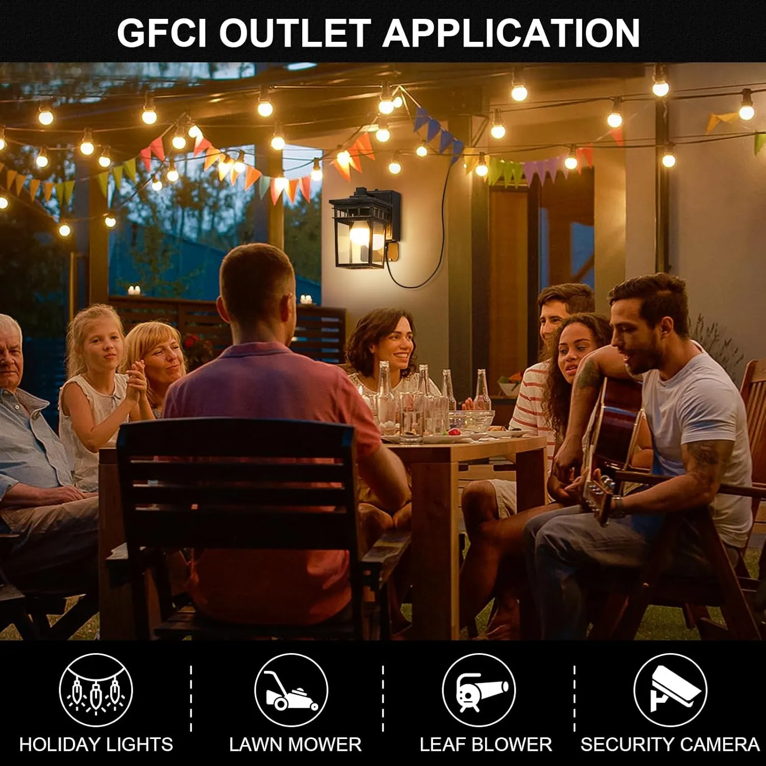 Outdoor Wall Lantern with GFCI Outlet, Dusk to Dawn Outdoor Lighting with Clear Glass Shade, Waterproof Outside Porch Lights for House Garage Front Door, Bulb Included (Black with Brushed Gold)
