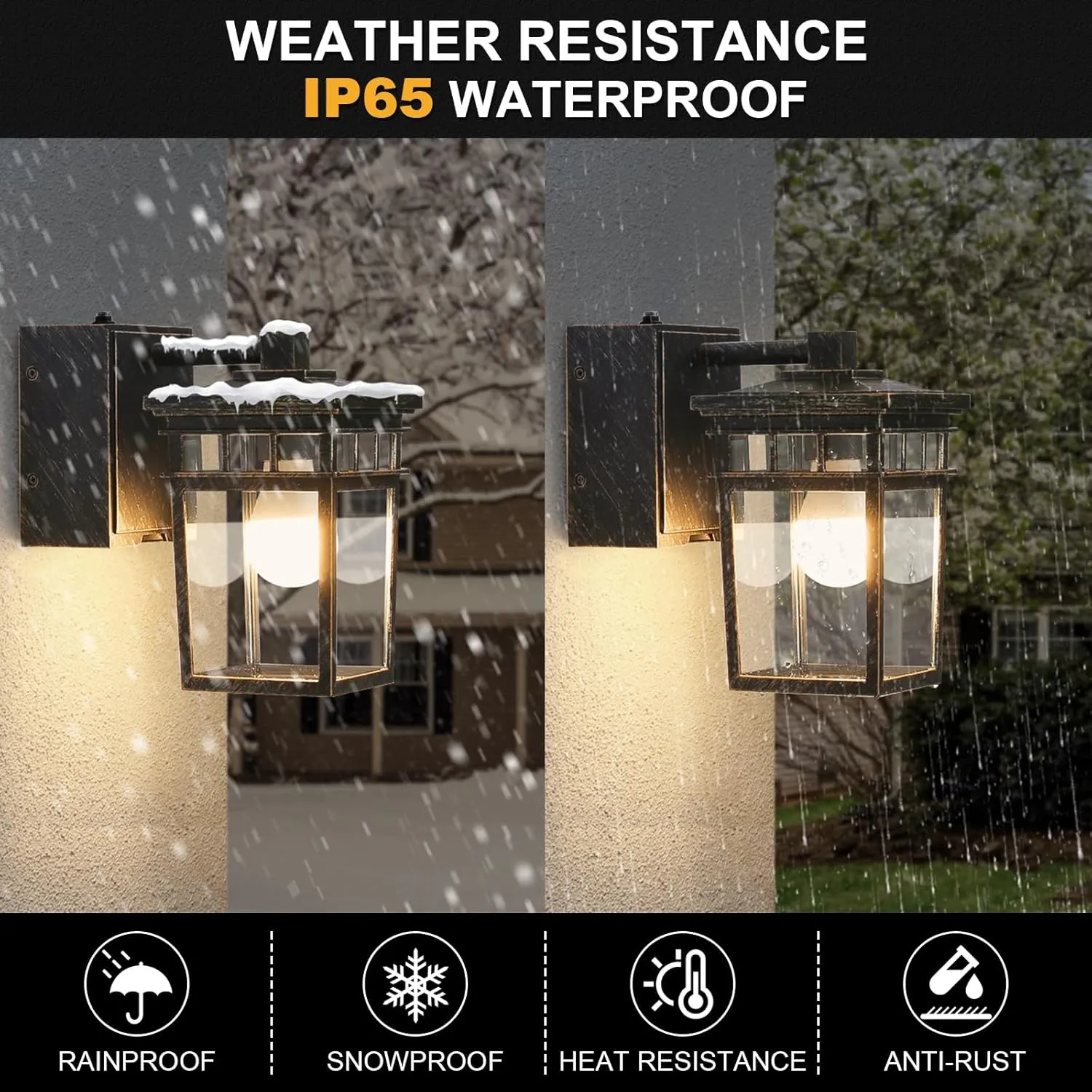 Outdoor Wall Lantern with GFCI Outlet, Dusk to Dawn Outdoor Lighting with Clear Glass Shade, Waterproof Outside Porch Lights for House Garage Front Door, Bulb Included (Black with Brushed Gold)
