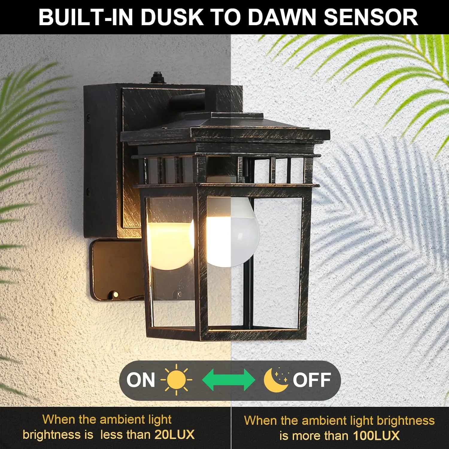 Outdoor Wall Lantern with GFCI Outlet, Dusk to Dawn Outdoor Lighting with Clear Glass Shade, Waterproof Outside Porch Lights for House Garage Front Door, Bulb Included (Black with Brushed Gold)