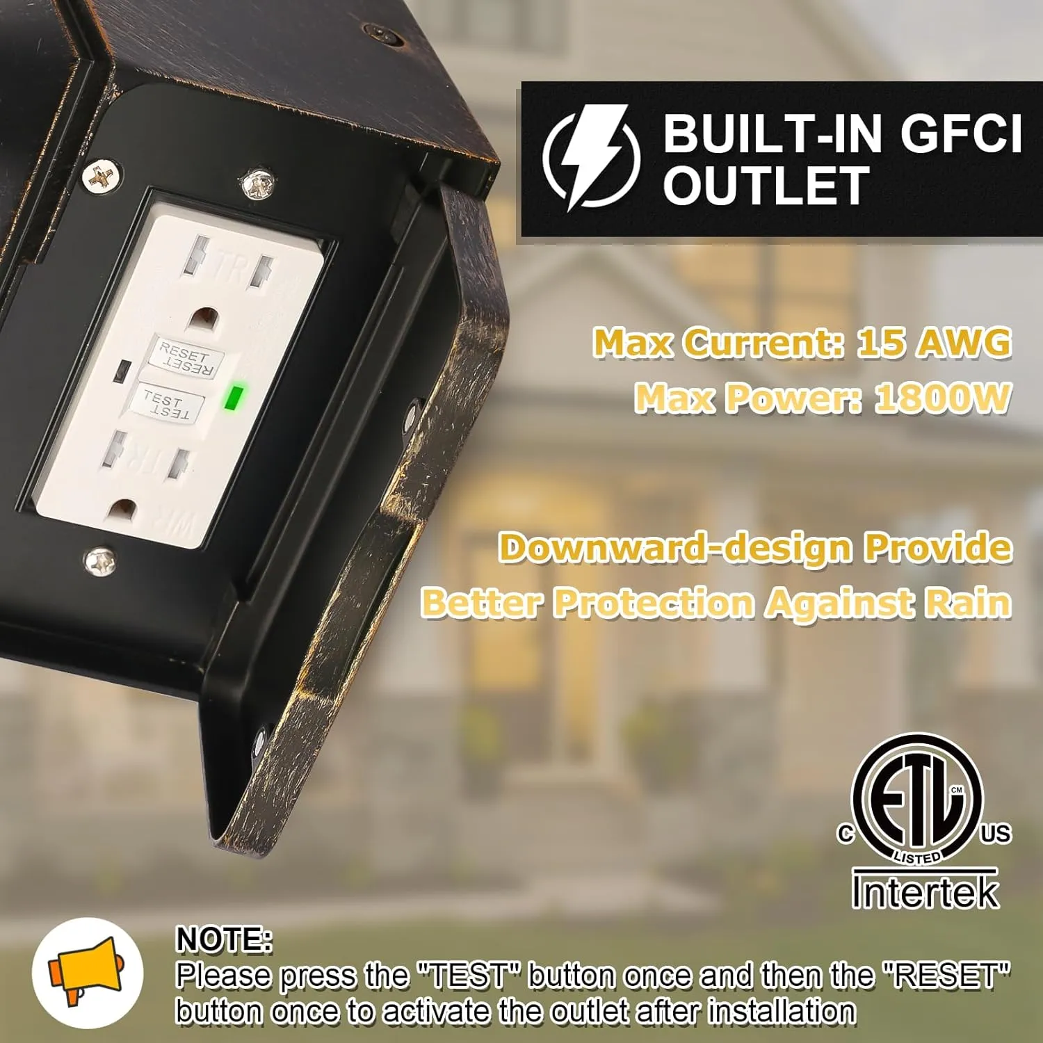 Outdoor Wall Lantern with GFCI Outlet, Dusk to Dawn Outdoor Lighting with Clear Glass Shade, Waterproof Outside Porch Lights for House Garage Front Door, Bulb Included (Black with Brushed Gold)