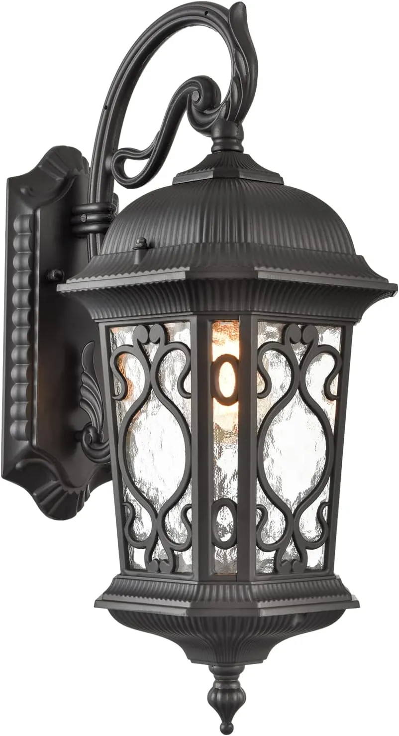 Outdoor Wall Light Fixture Black Exterior Wall Lantern 21" Waterproof Sconce Light Water Glass Shade for Porch Garage