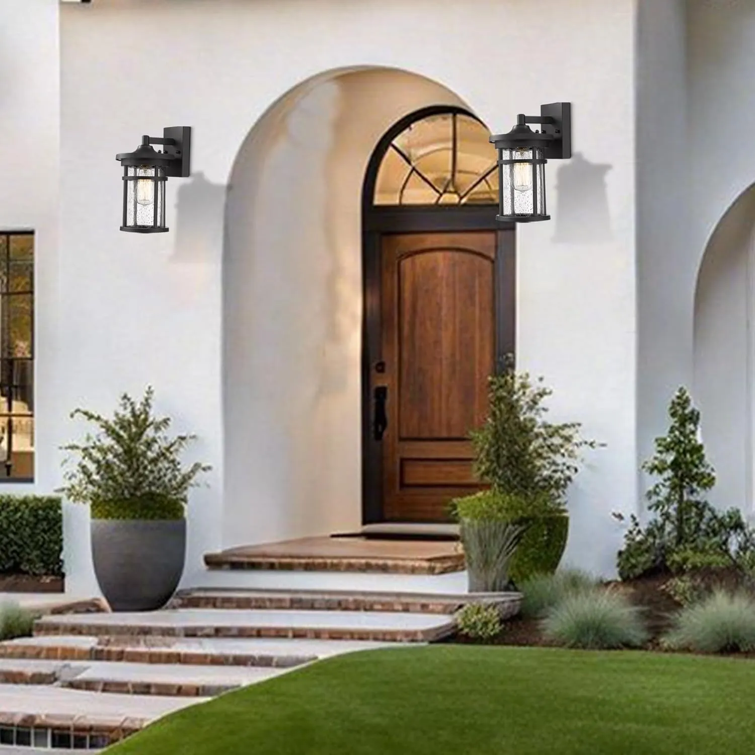 Outdoor Wall Sconces, Exterior Wall Lantern, Farmhouse Porch Lighting Fixture, Front Door Mounted Lights, Outside Lighting Lamp for Patio, Porch, Garden,Balcony (Black, 12" H)
