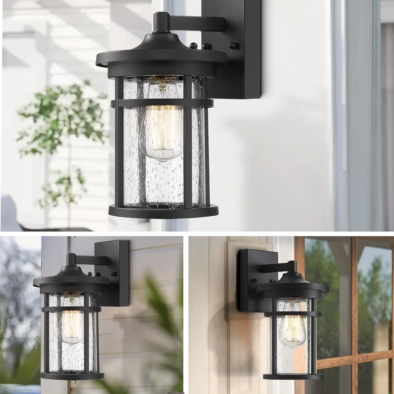 Outdoor Wall Sconces, Exterior Wall Lantern, Farmhouse Porch Lighting Fixture, Front Door Mounted Lights, Outside Lighting Lamp for Patio, Porch, Garden,Balcony (Black, 12" H)
