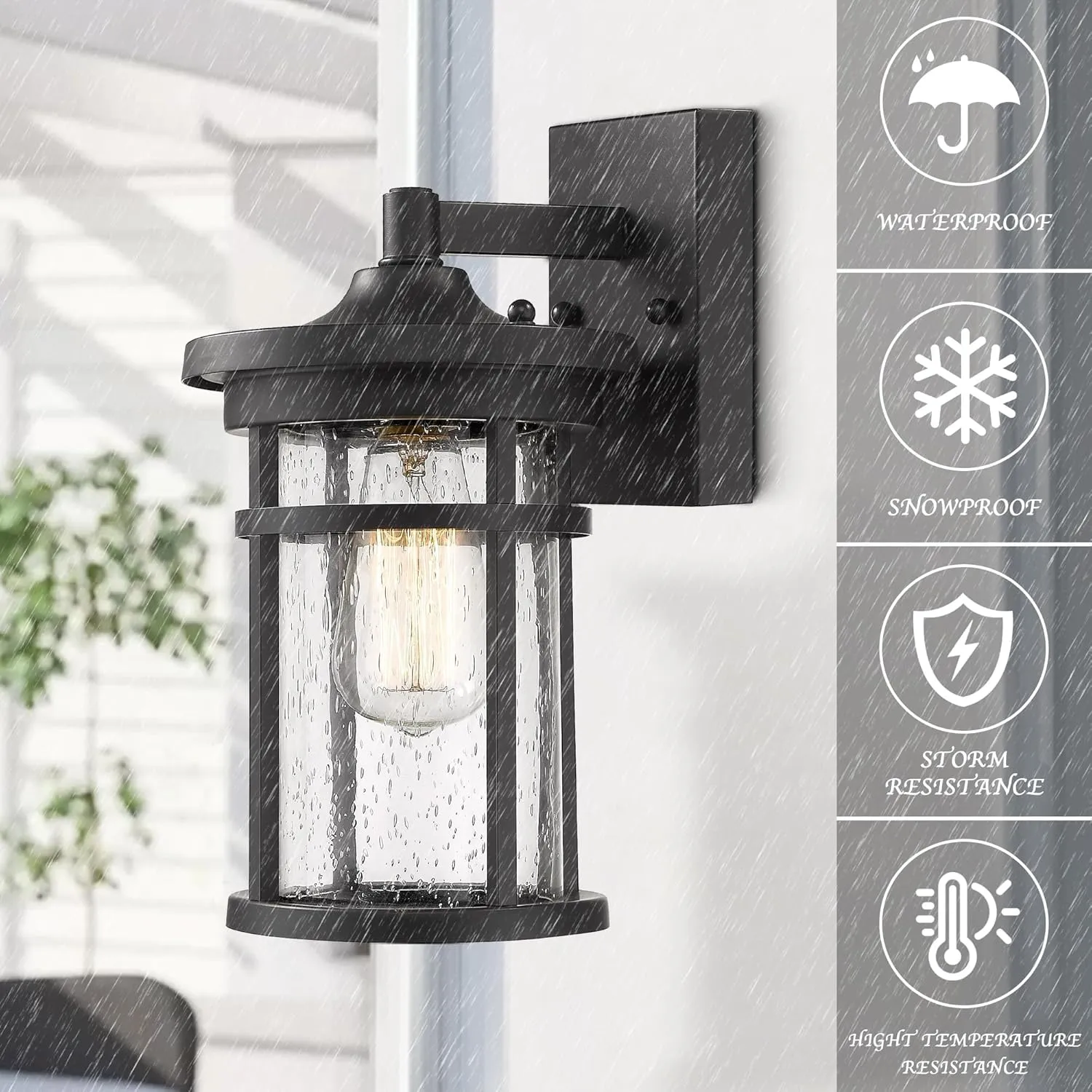 Outdoor Wall Sconces, Exterior Wall Lantern, Farmhouse Porch Lighting Fixture, Front Door Mounted Lights, Outside Lighting Lamp for Patio, Porch, Garden,Balcony (Black, 12" H)