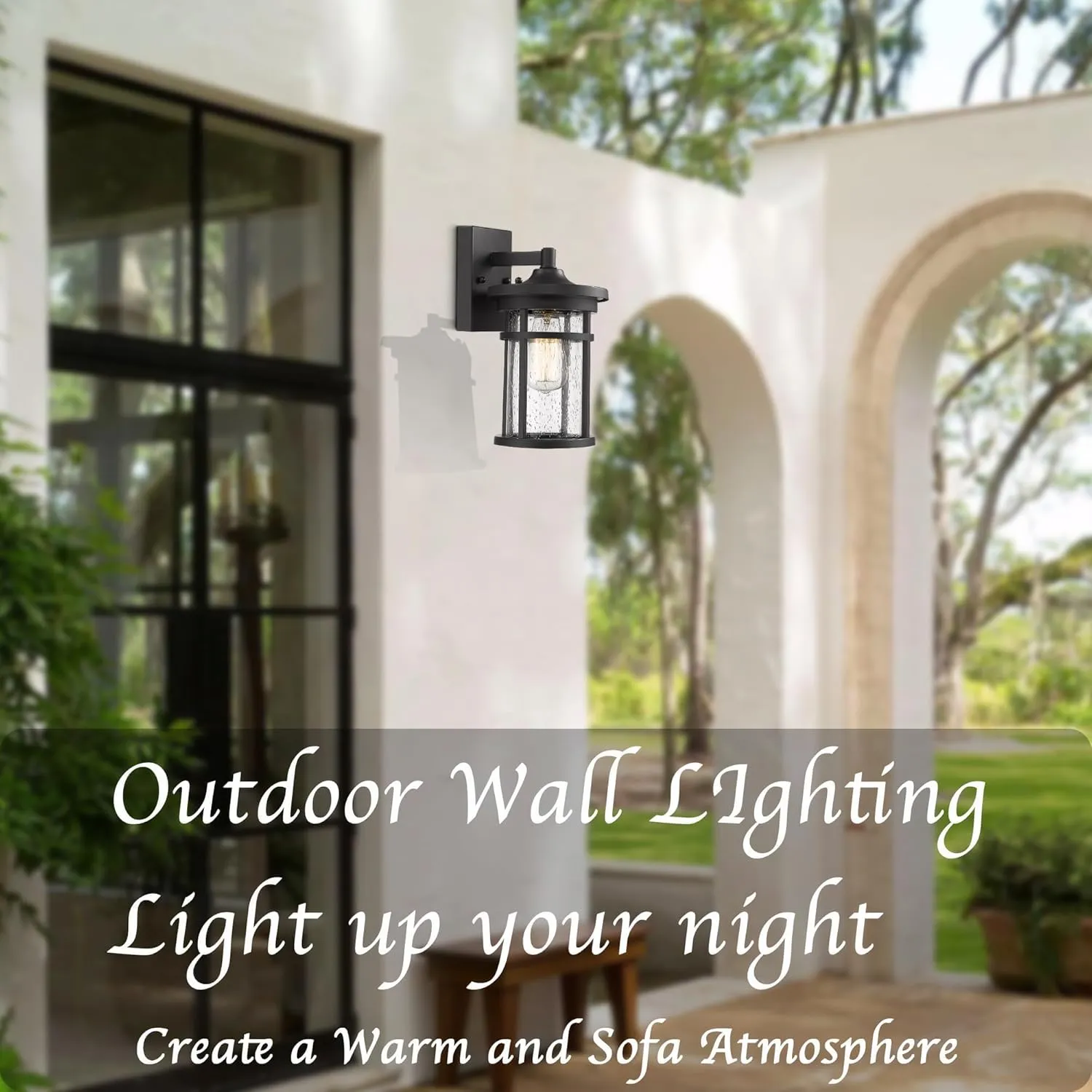 Outdoor Wall Sconces, Exterior Wall Lantern, Farmhouse Porch Lighting Fixture, Front Door Mounted Lights, Outside Lighting Lamp for Patio, Porch, Garden,Balcony (Black, 12" H)