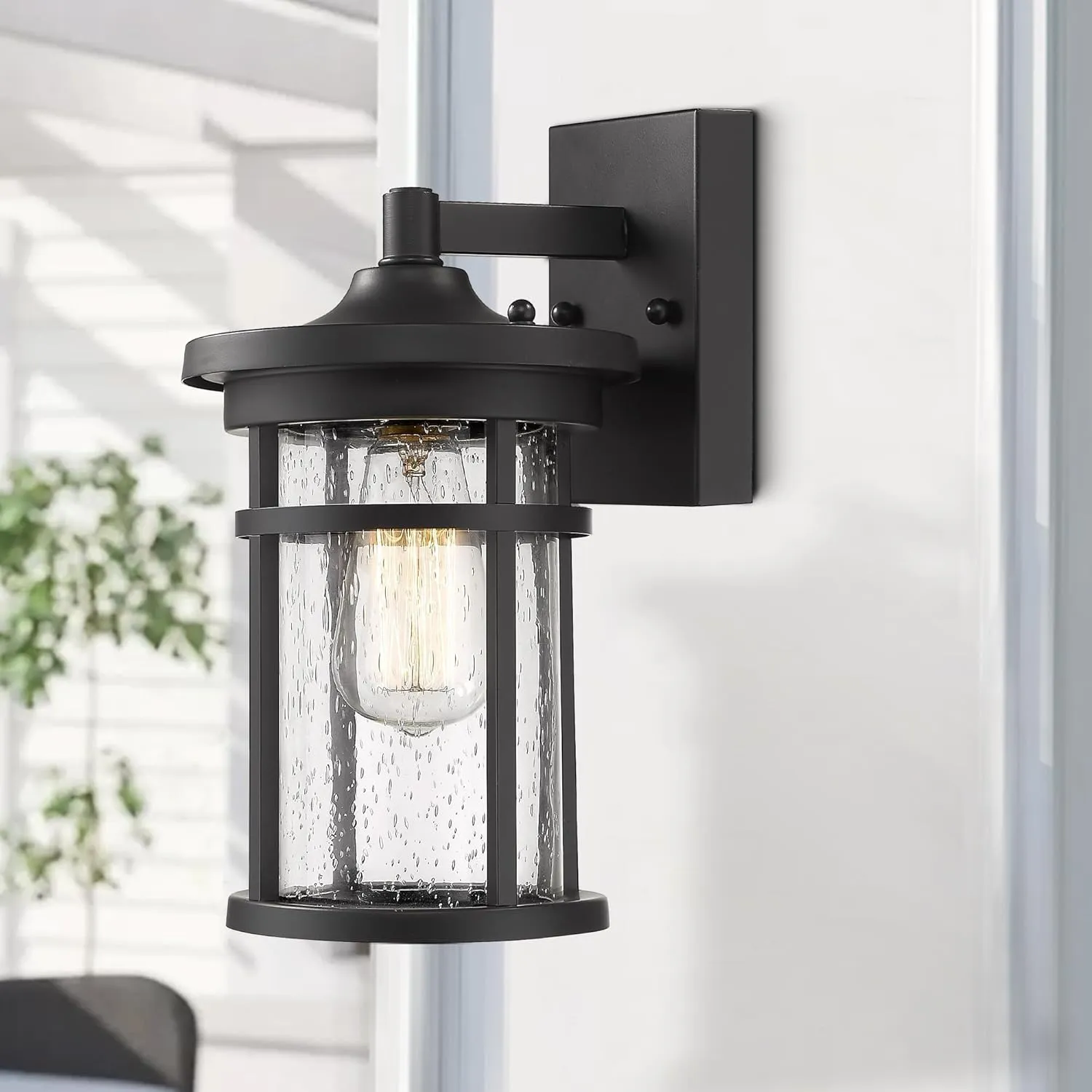 Outdoor Wall Sconces, Exterior Wall Lantern, Farmhouse Porch Lighting Fixture, Front Door Mounted Lights, Outside Lighting Lamp for Patio, Porch, Garden,Balcony (Black, 12" H)