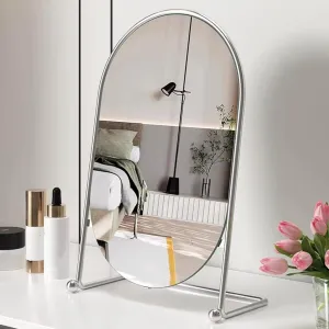 Oval Makeup Mirror, Portable Vanity Tabletop Mirrors With Metal Frame, Countertop Mirror Bathroom Shaving Vanity Mirror, Gold,Black,Silver, For Bedroom Bathroom Dorm Gifts(Size:30x40cm,Color:Silver)