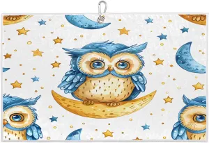 Owl Moon Stars Golf Towel with Heavy Duty Carabiner Ultra Absorbent Quick Dry Perfect for Cleaning Clubs Balls Gear Essential Golf Accessory for Men Women Kids