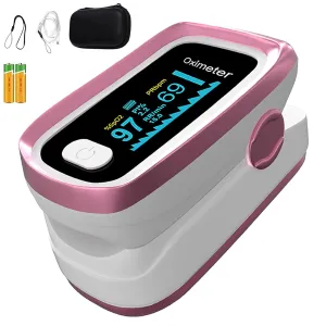 Oximeter, 4 Data Pulse Oximeter with Respiration, Respiration Rate Monitor, SpO2 Pulse Oximeter, Pulse Oximeter with Bag, and Lanyard (Pink