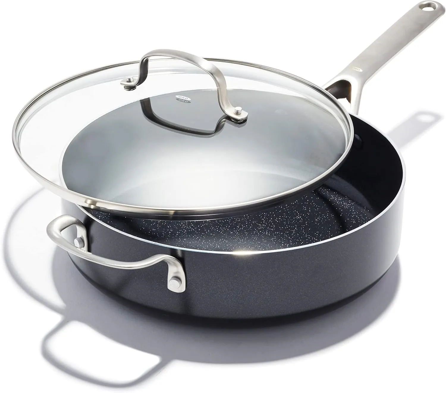 OXO Agility Series 5QT Saute Pan with Lid, Ceramic Nonstick Cookware PFAS-Free, Induction Suitable, Quick Even Heating, Stainless Steel Handles, Chip-Free Rims, Dishwasher and Oven Safe, Black