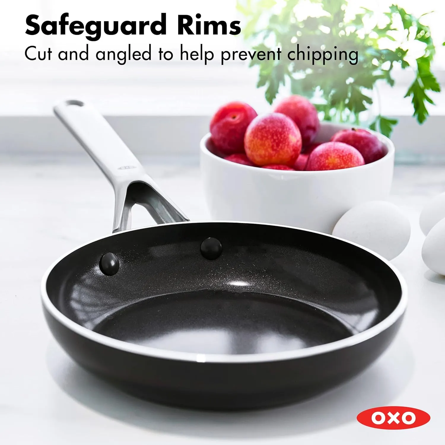 OXO Agility Series 8" Frying Pan Skillet, Ceramic Nonstick Cookware PFAS-Free, Induction Suitable, Quick Even Heating, Stainless Steel Handle, Chip-Free Rims, Dishwasher and Oven Safe, Black
