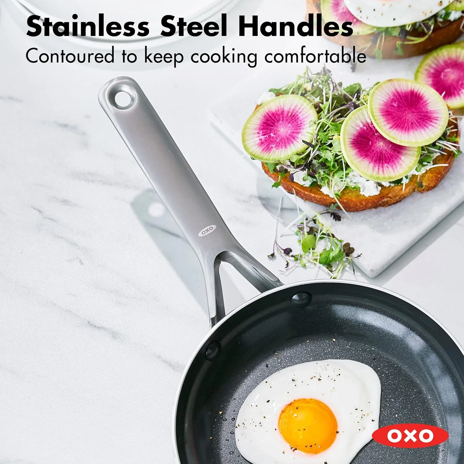 OXO Agility Series 8" Frying Pan Skillet, Ceramic Nonstick Cookware PFAS-Free, Induction Suitable, Quick Even Heating, Stainless Steel Handle, Chip-Free Rims, Dishwasher and Oven Safe, Black